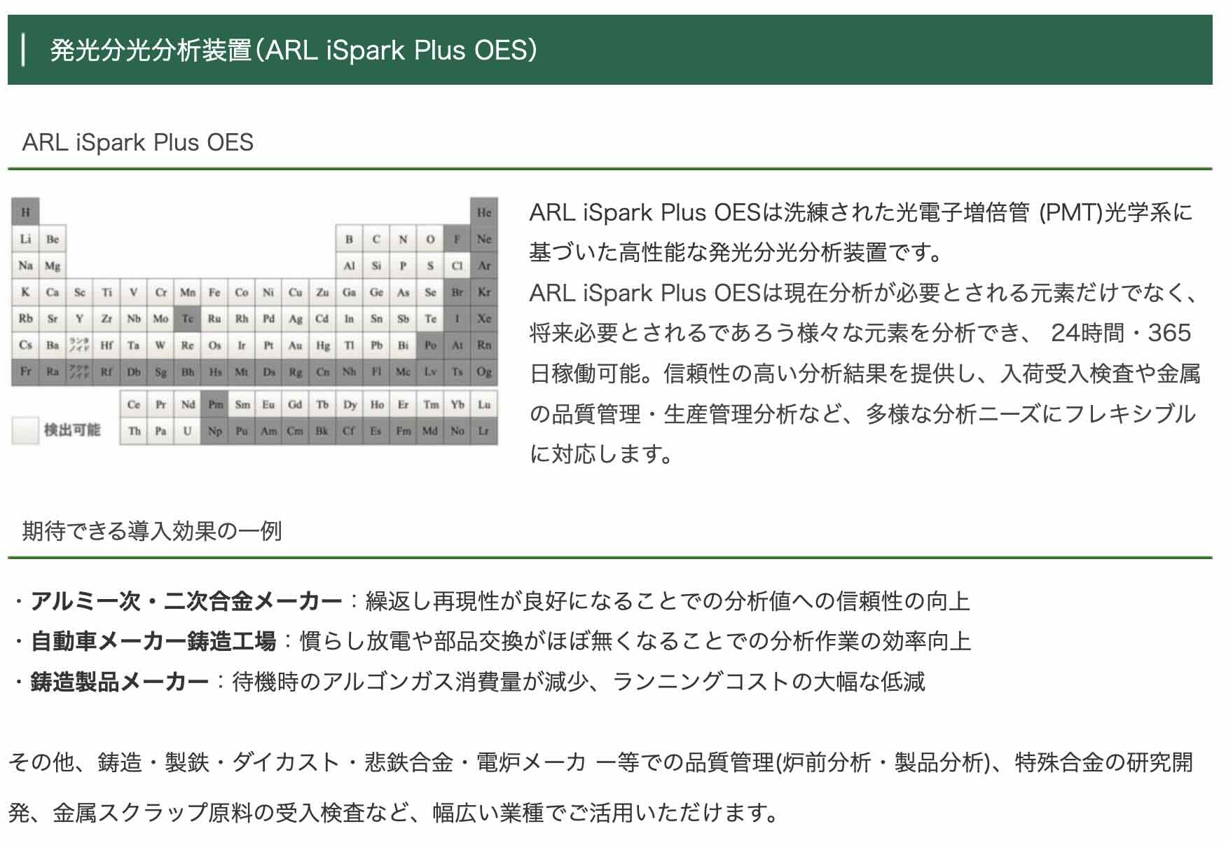 スパーク放電発光分光分析